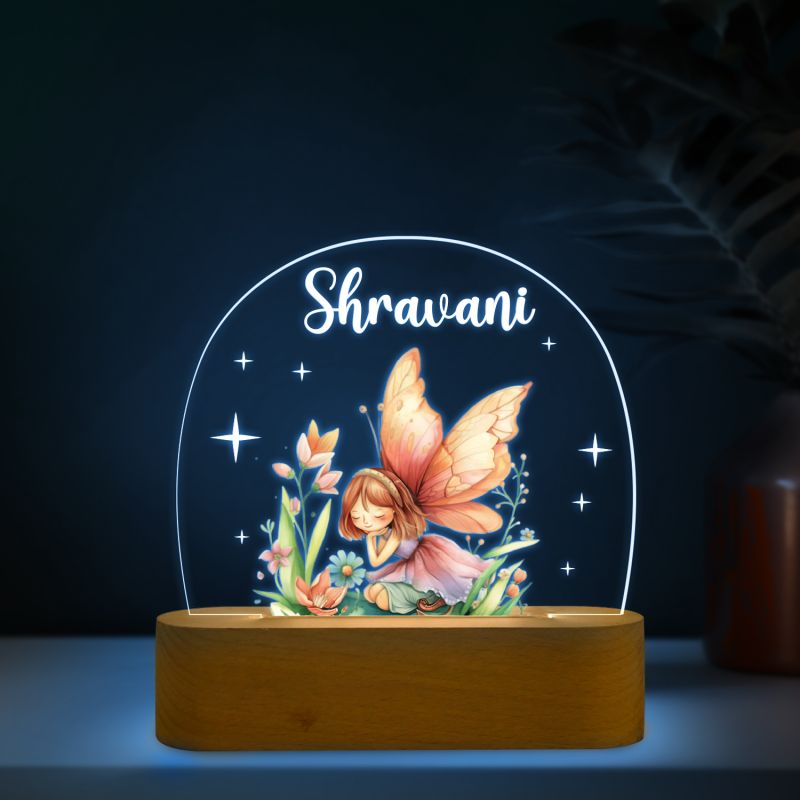 Personalized Cute Girl Butterfly with Fairy Design Night Lamp with Automatic Color Changing Light Custom with Name Girls Room Bedside Lamp Birthday Return Gift